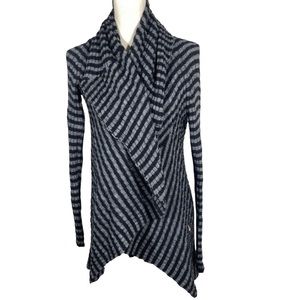 Lineamaglia Black Gray Striped Open Front Long Sleeve Cardigan Sweater S